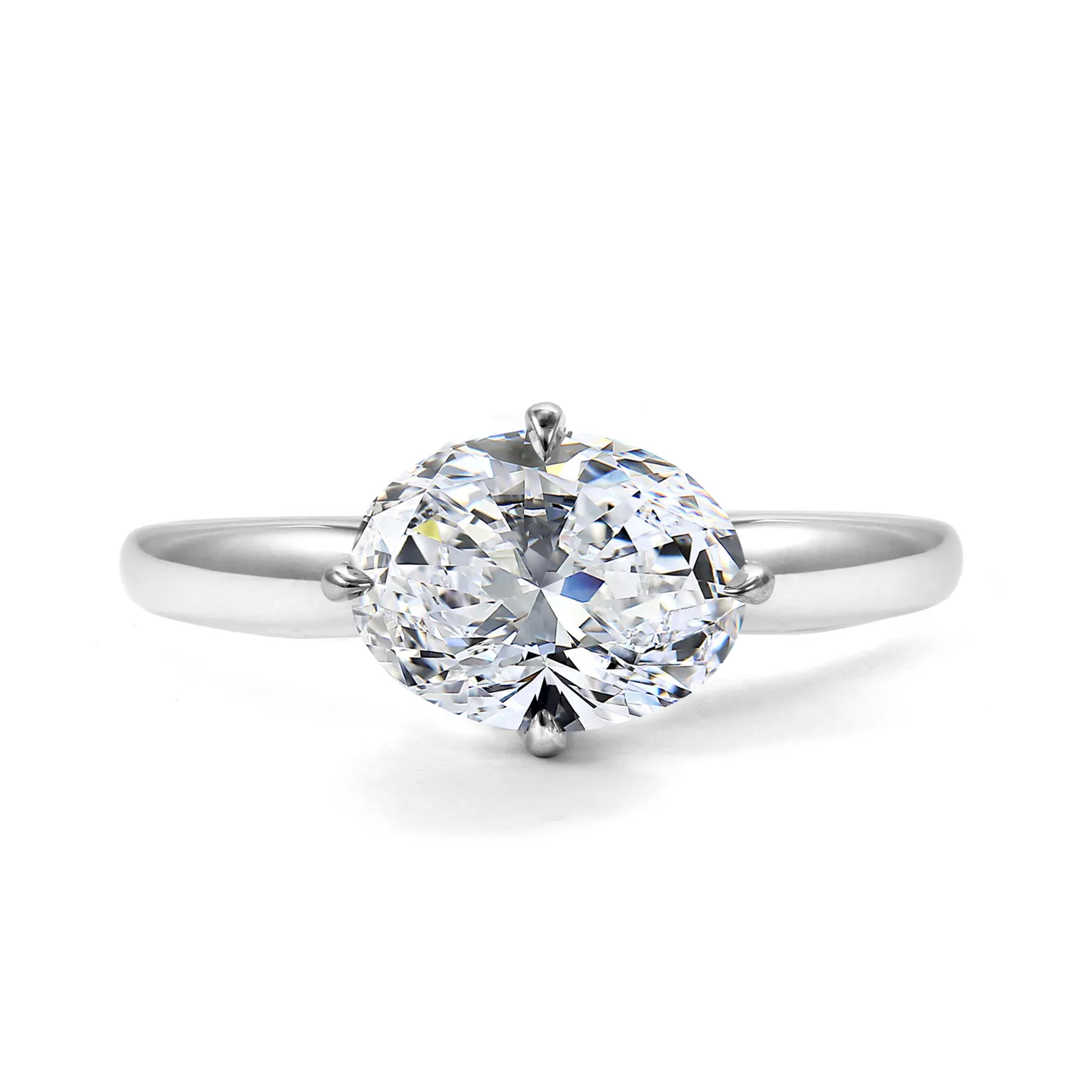 18K White Gold Solitaire E/W Lab-Grown Oval Diamond Engagement Ring - NAGI