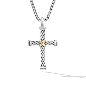 David Yurman Gents Cable Cross Pendant in Sterling Silver with 18K Yellow Gold, 35mm