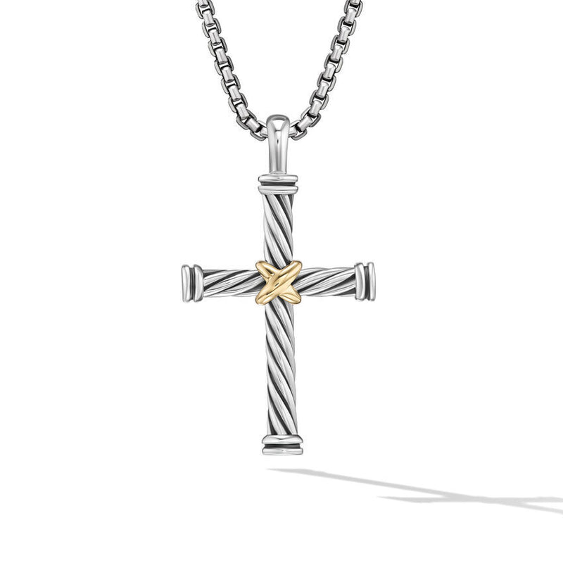 David Yurman Gents Cable Cross Pendant in Sterling Silver with 18K Yellow Gold, 35mm