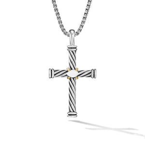 David Yurman Gents Cable Cross Pendant in Sterling Silver with 18K Yellow Gold, 35mm