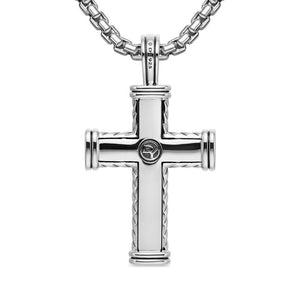 David Yurman Gents Chevron Cross Pendant in Sterling Silver with Diamonds, 41.5MM