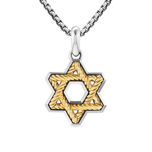 David Yurman Gents Cable Star of David Amulet in Sterling Silver with 18K Yellow Gold, 19mm