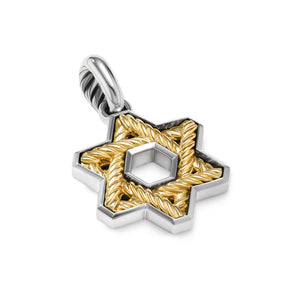 David Yurman Gents Cable Star of David Amulet in Sterling Silver with 18K Yellow Gold, 19mm