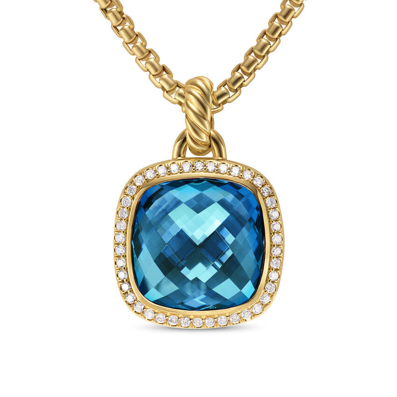 David Yurman Albion® Pendant in 18K Yellow Gold with Hampton Blue Topaz and Diamonds, 15mm