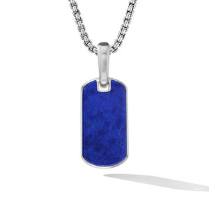 DY Gents Chevron Tag in Sterling Silver with Lapis Lazuli, 21mm