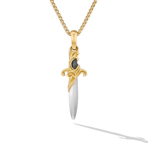 DY Waves Dagger Amulet in Sterling Silver with 18K Yellow Gold, 31mm