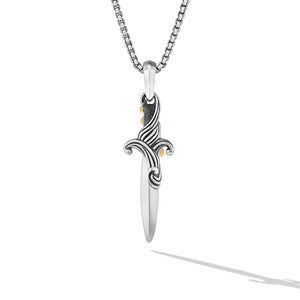 David Yurman Gents Waves Dagger Amulet in Sterling Silver with 18K Yellow Gold with Diamonds, 31mm