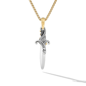 DY Waves Dagger Amulet in Sterling Silver with 18K Yellow Gold, 31mm
