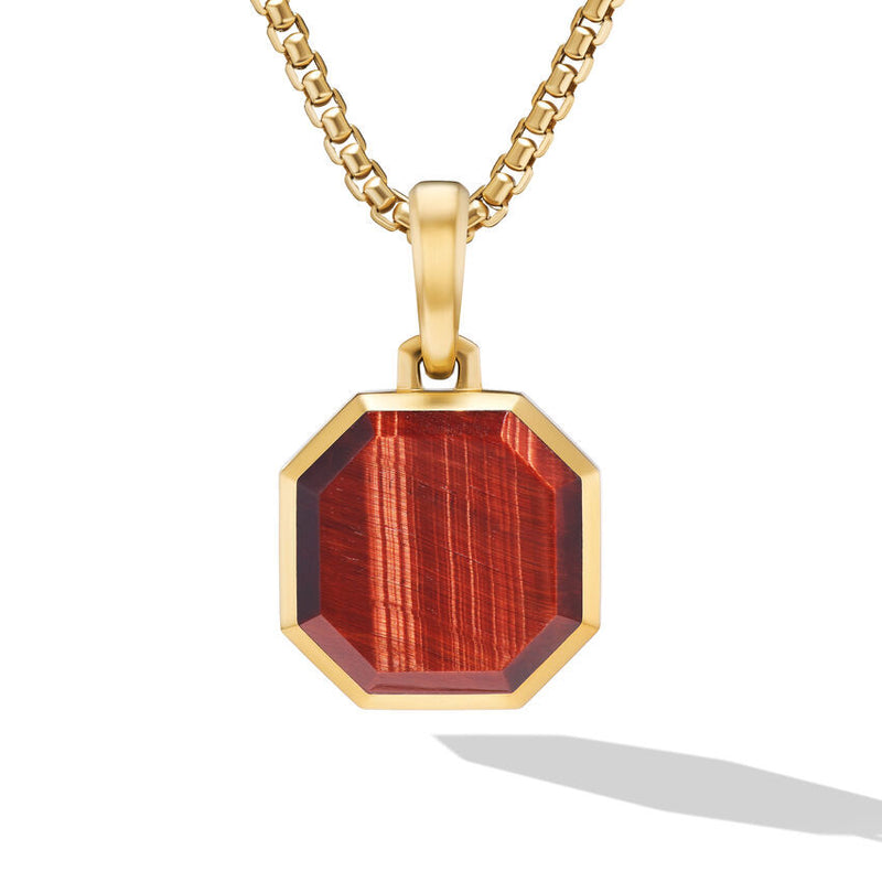 David Yurman Gents Faceted Stone Amulet in 18K Yellow Gold with Red Tiger's Eye, 16mm