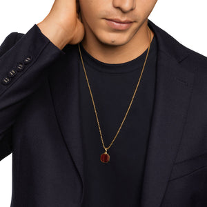 David Yurman Gents Faceted Stone Amulet in 18K Yellow Gold with Red Tiger's Eye, 16mm