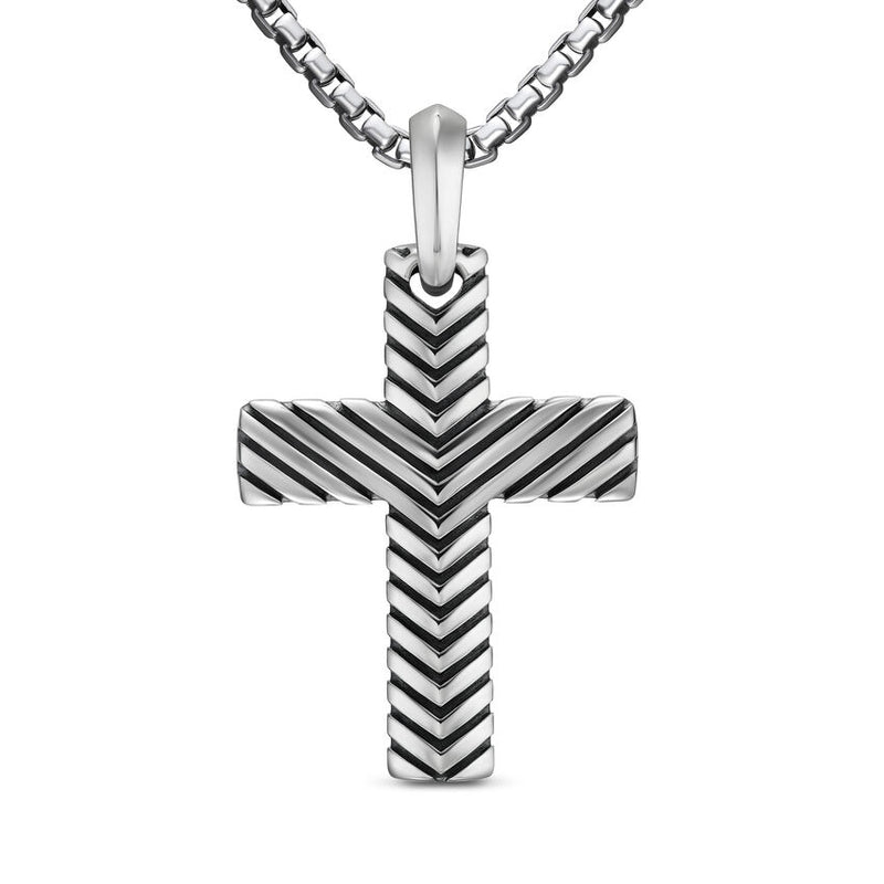 David Yurman Gents Chevron Cross Pendant in Sterling Silver, 36mm