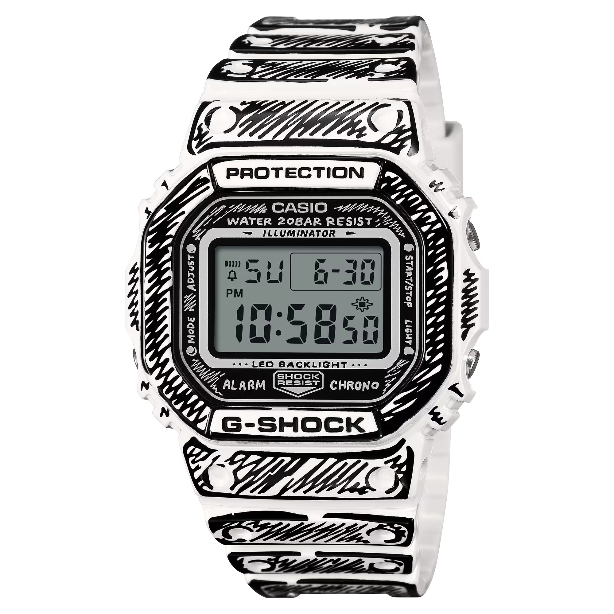 Casio G-Shock Digital DW5600JV-7 Joshua Vides Cartoon Art White Watch