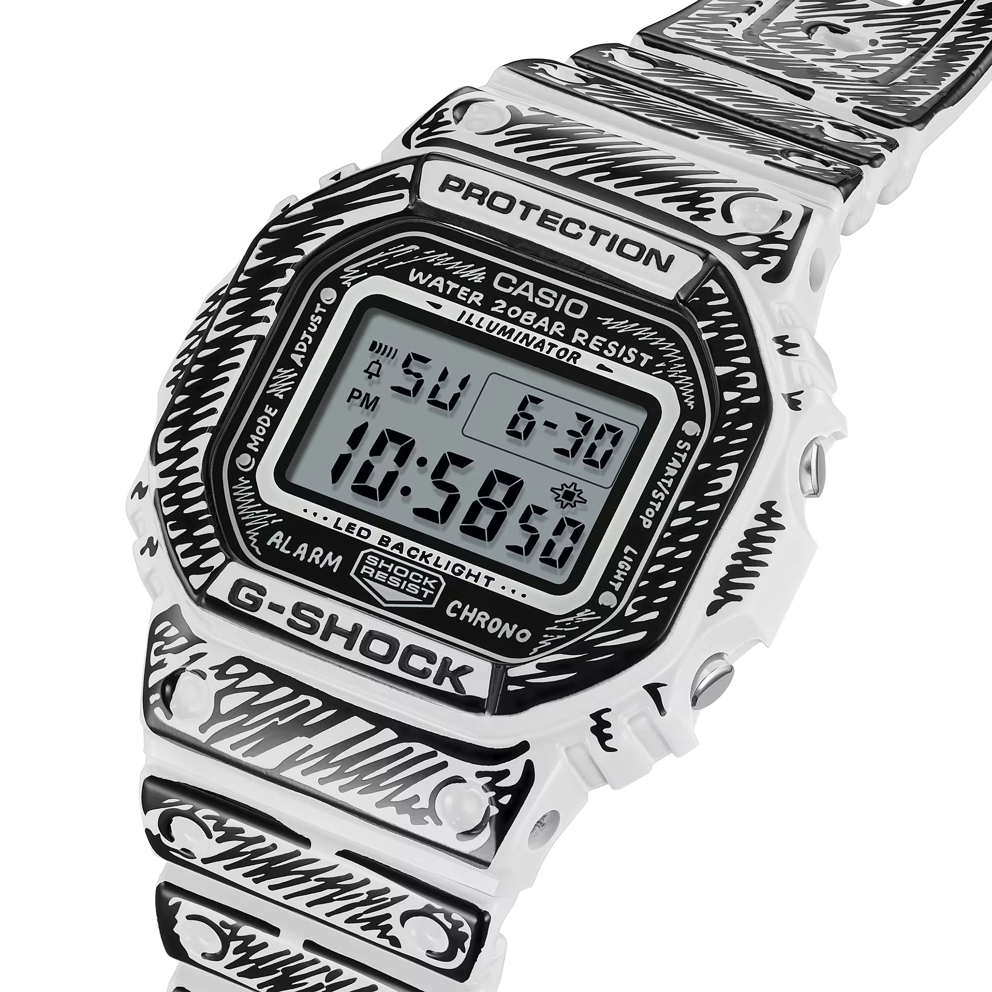 Casio G-Shock Digital DW5600JV-7 Joshua Vides Cartoon Art White Watch