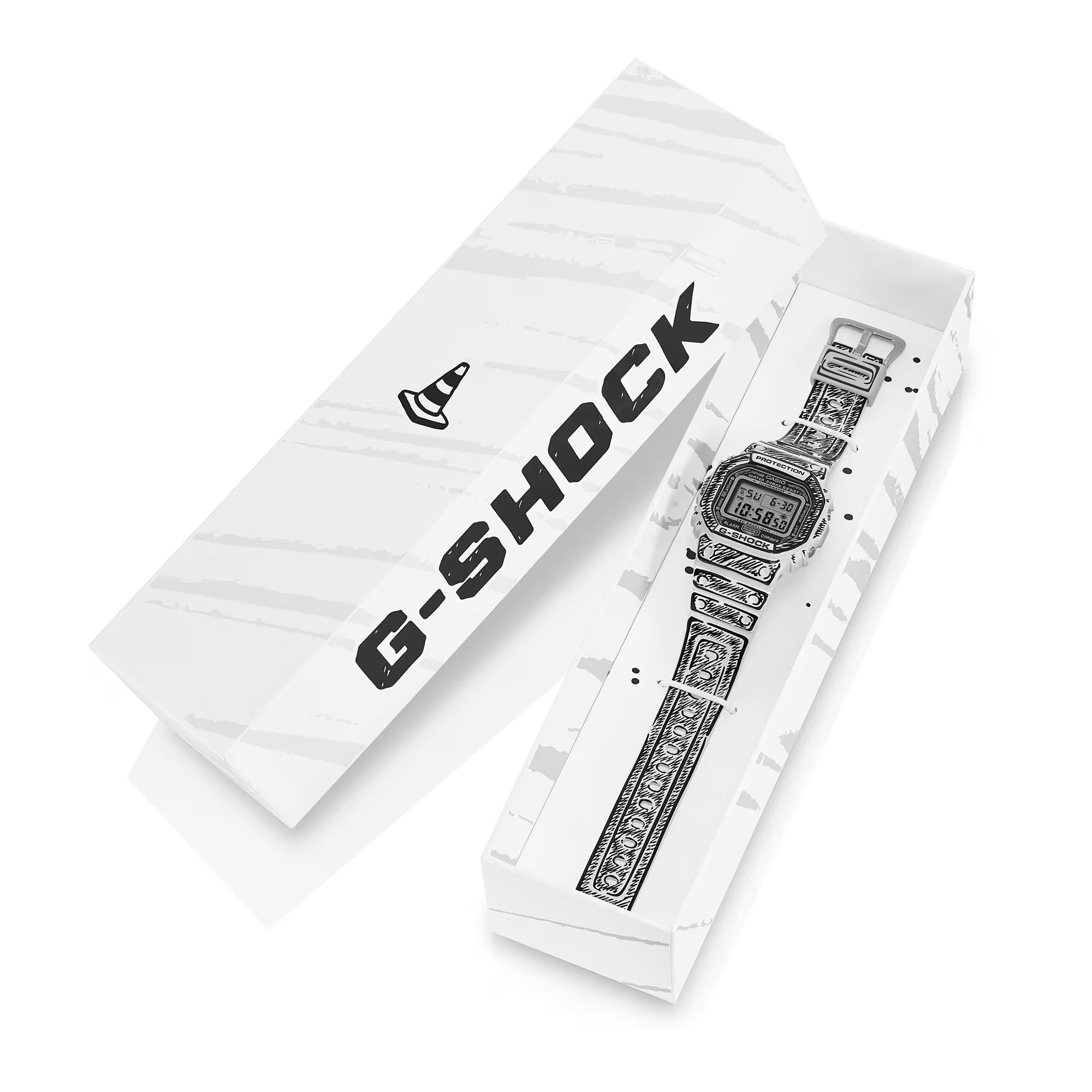 Casio G-Shock Digital DW5600JV-7 Joshua Vides Cartoon Art White Watch