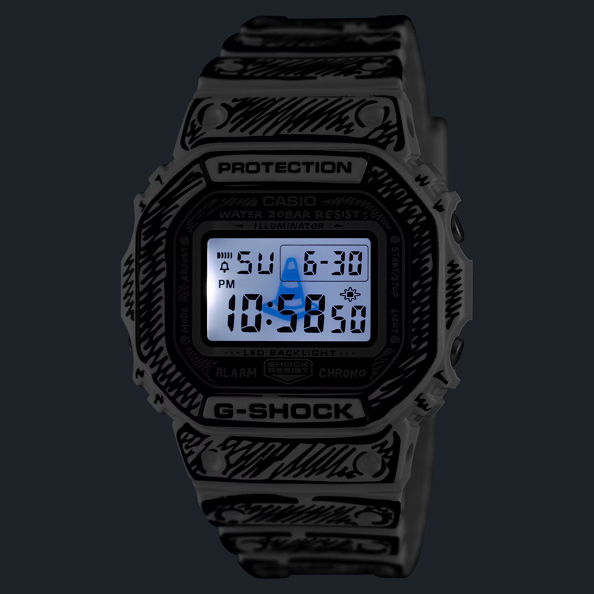 Casio G-Shock Digital DW5600JV-7 Joshua Vides Cartoon Art White Watch
