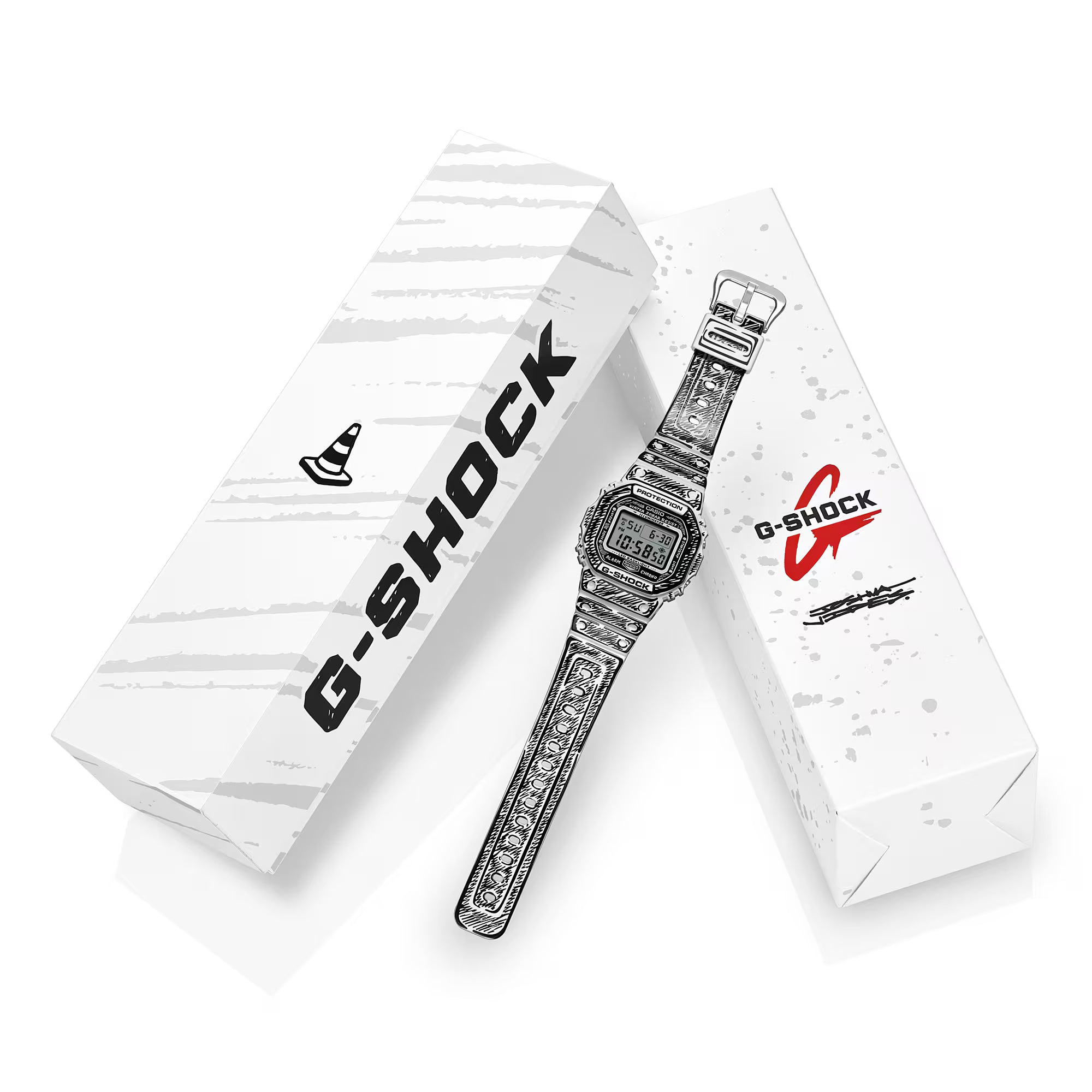 Casio G-Shock Digital DW5600JV-7 Joshua Vides Cartoon Art White Watch