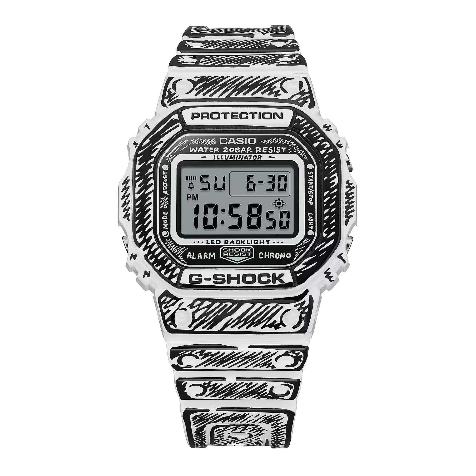 Casio G-Shock Digital DW5600JV-7 Joshua Vides Cartoon Art White Watch