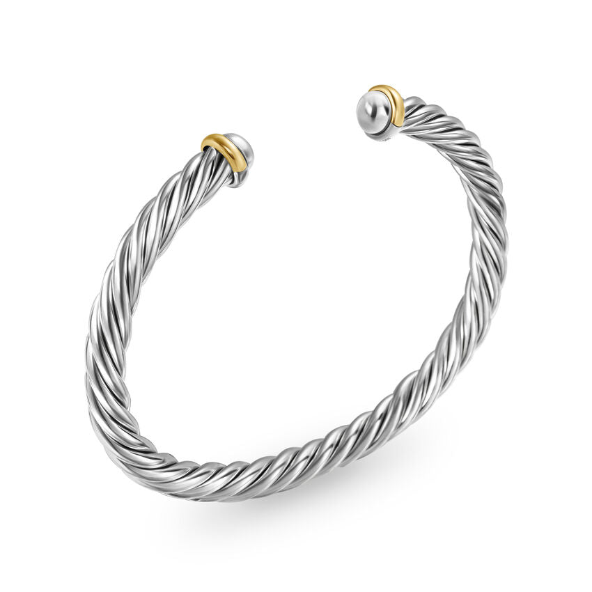 DY Gents Cable Cuff Bracelet in Sterling Silver with 14K Yellow Gold, 6mm img2