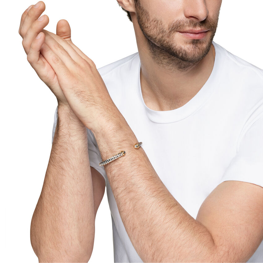 DY Gents Cable Cuff Bracelet in Sterling Silver with 14K Yellow Gold, 6mm img3