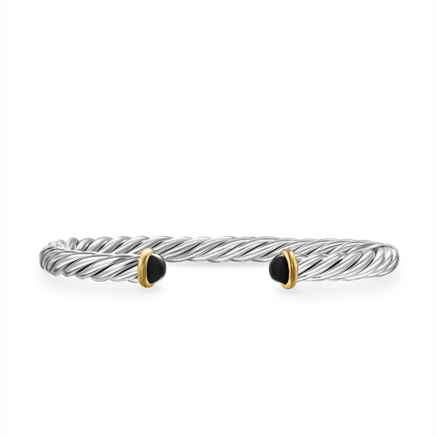 DY Gents Cable Cuff Bracelet in Sterling Silver with 14K Yellow Gold and Black Onyx, 6mm img1