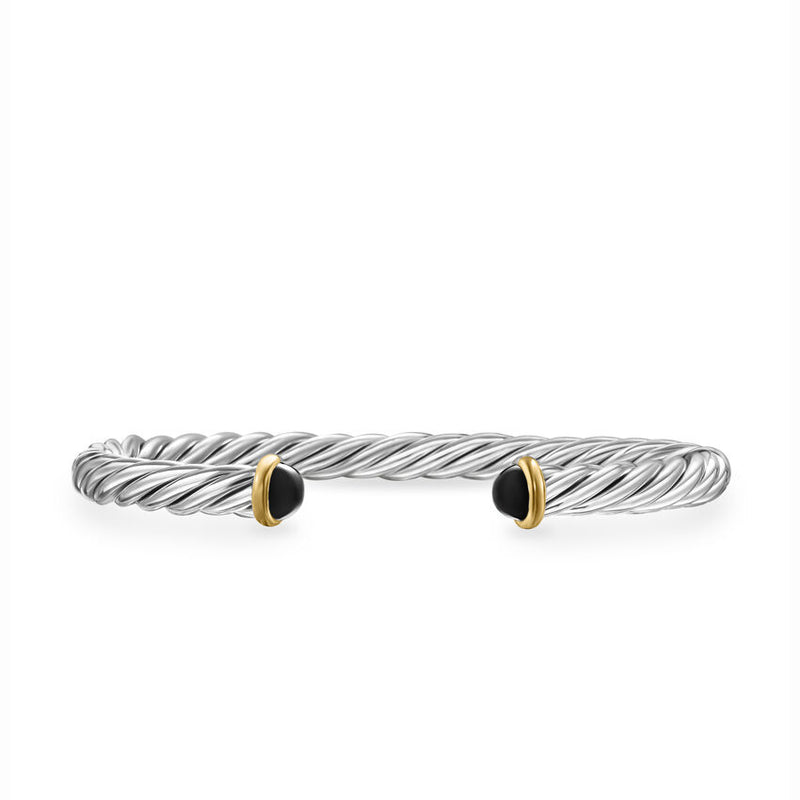 DY Gents Cable Cuff Bracelet in Sterling Silver with 14K Yellow Gold and Black Onyx, 6mm img1