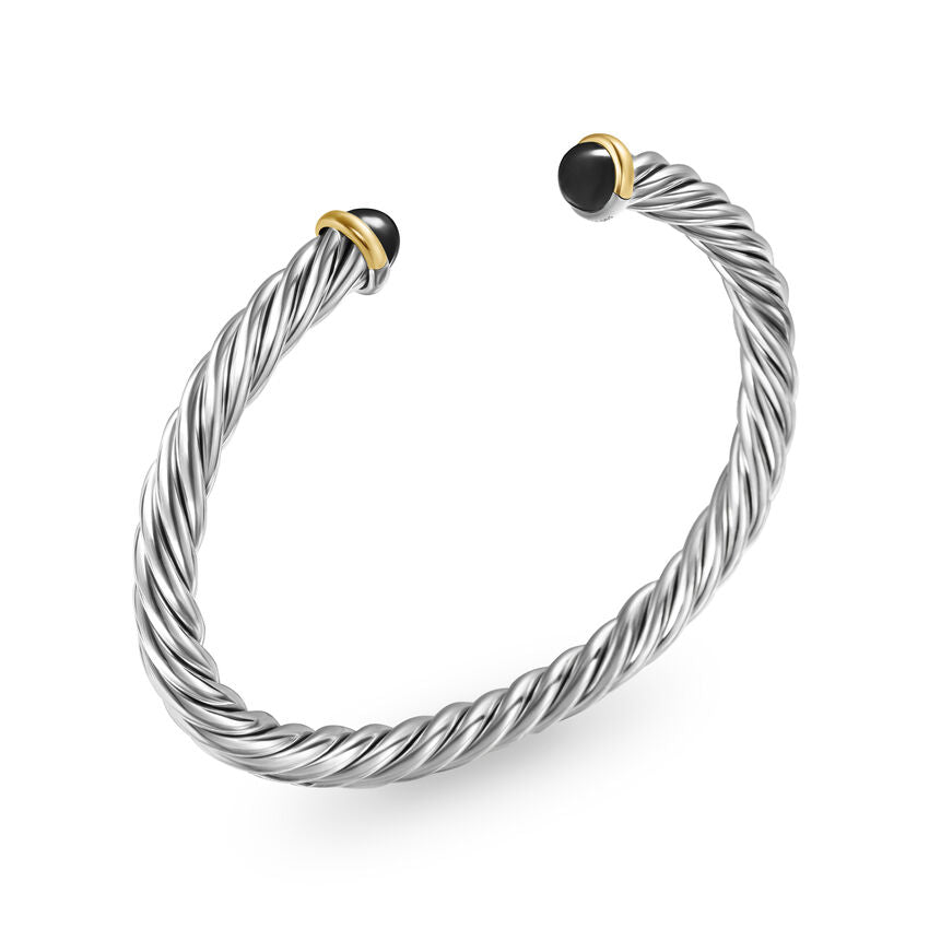 DY Gents Cable Cuff Bracelet in Sterling Silver with 14K Yellow Gold and Black Onyx, 6mm img2