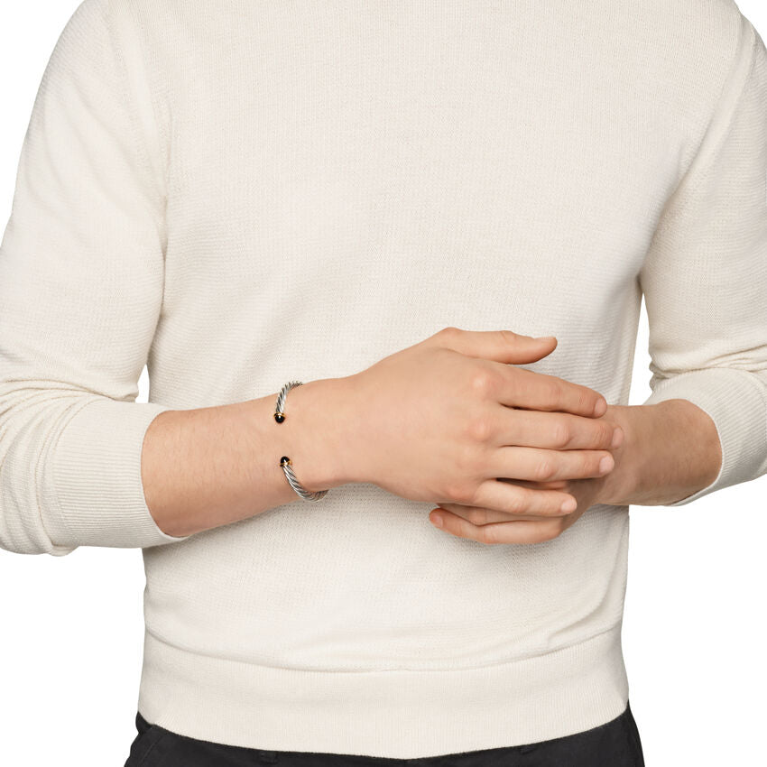DY Gents Cable Cuff Bracelet in Sterling Silver with 14K Yellow Gold and Black Onyx, 6mm img3