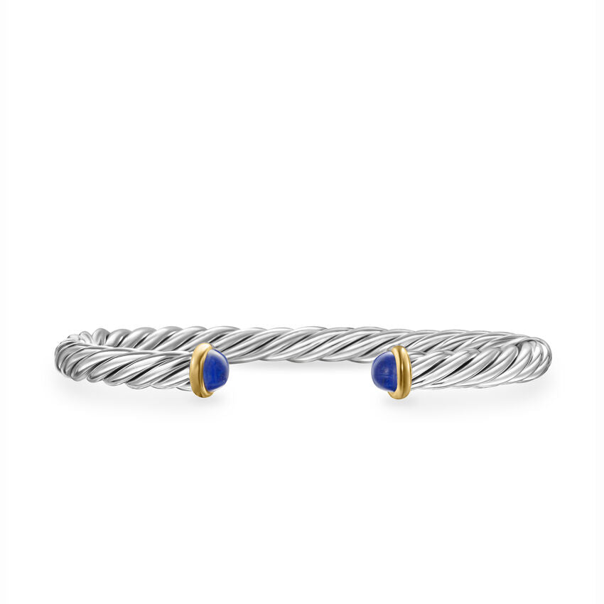 DY Gents Cable Cuff Bracelet in Sterling Silver with 14K Yellow Gold and Lapis, 6mm img1