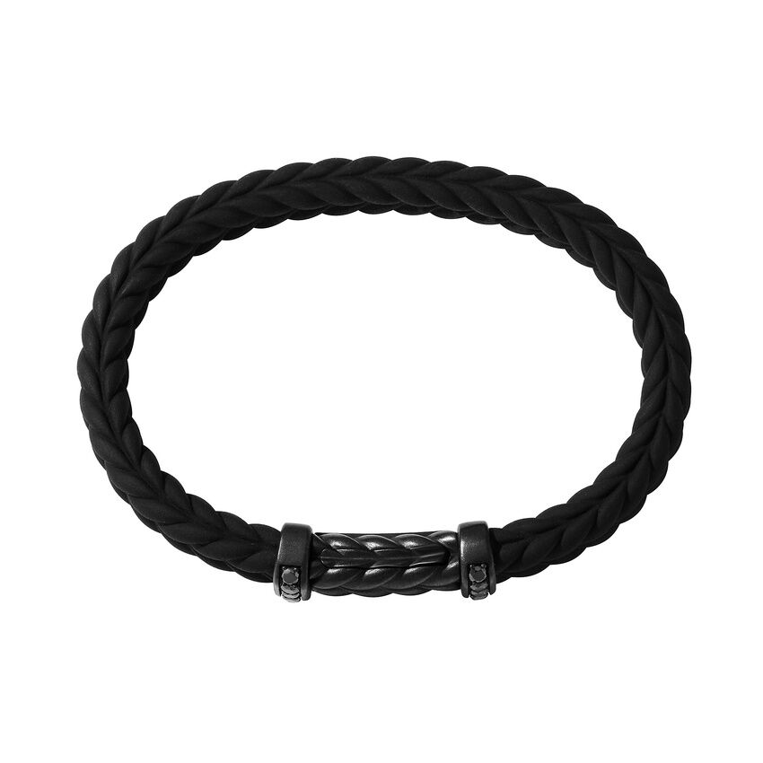 DY Gents Chevron Bracelet in Black Rubber with Black Titanium and Black Diamonds, 9mm img2
