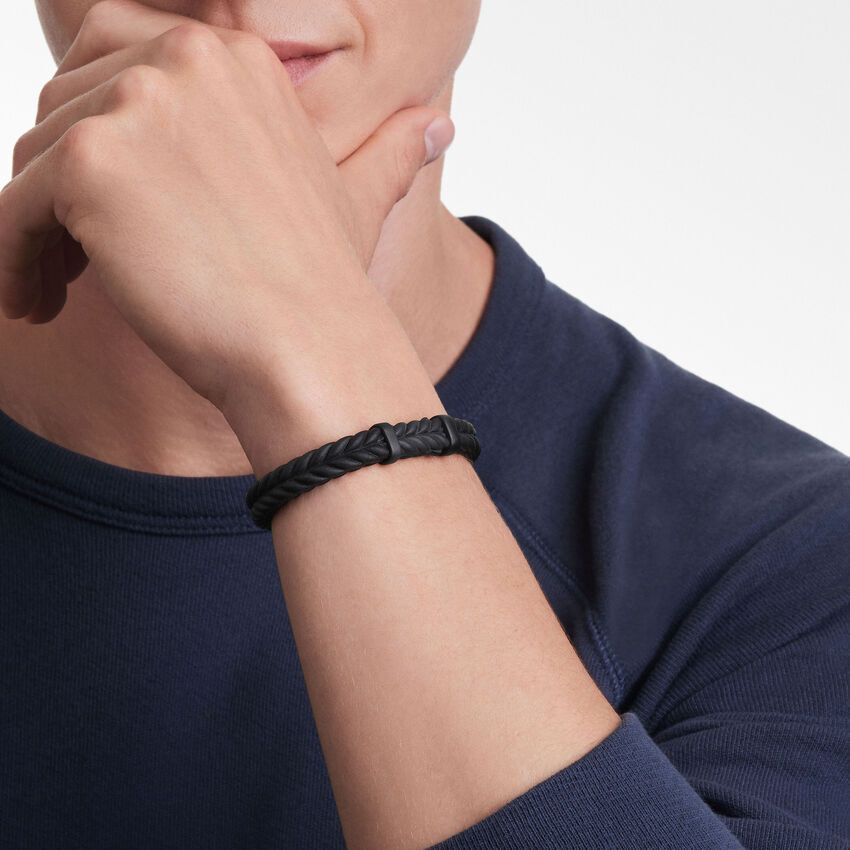 DY Gents Chevron Bracelet in Black Rubber with Black Titanium and Black Diamonds, 9mm img3