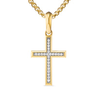 DY Gents Cross Pendant in 18K Yellow Gold with Diamonds, 24mm