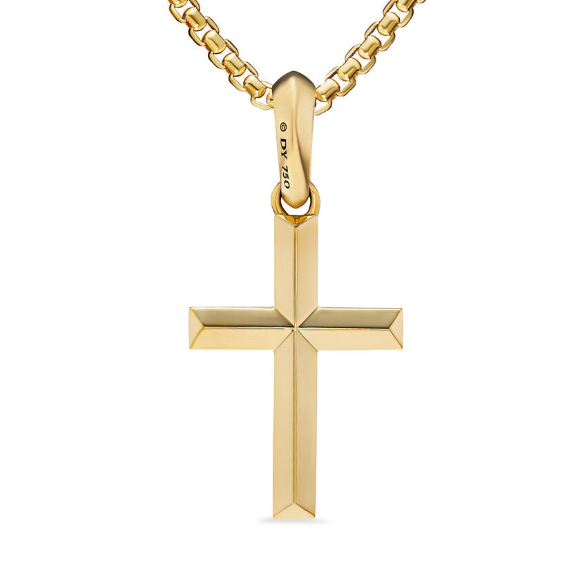 DY Gents Cross Pendant in 18K Yellow Gold with Diamonds, 24mm Image 2