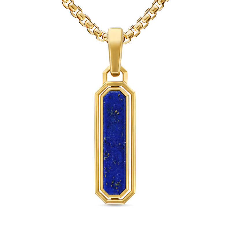 DY Gents Streamline® Inlay Amulet in 18K Yellow Gold with Black Onyx and Lapis, 30.7mm
