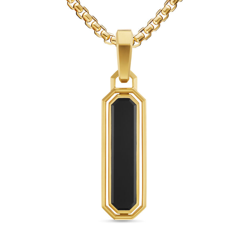 DY Gents Streamline® Inlay Amulet in 18K Yellow Gold with Black Onyx and Lapis, 30.7mm Image 1