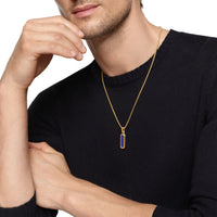 DY Gents Streamline® Inlay Amulet in 18K Yellow Gold with Black Onyx and Lapis, 30.7mm Image 4