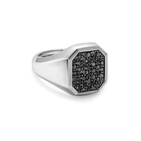 DY Gents Streamline Signet Ring in Sterling Silver with Black Diamonds