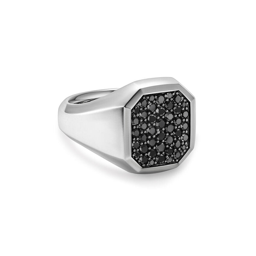 DY Gents Streamline Signet Ring in Sterling Silver with Black Diamonds