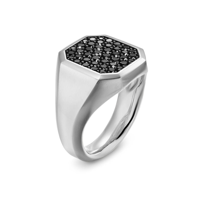 DY Gents Streamline Signet Ring in Sterling Silver with Black Diamonds Image 1