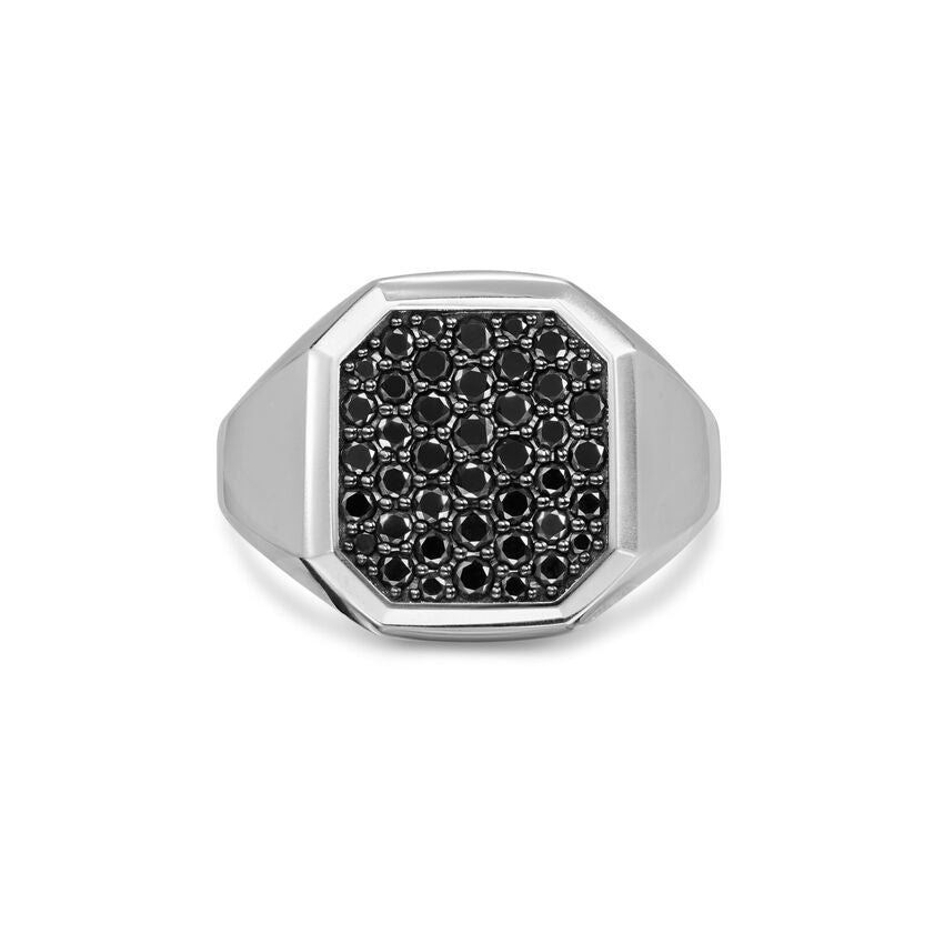DY Gents Streamline Signet Ring in Sterling Silver with Black Diamonds Image 2