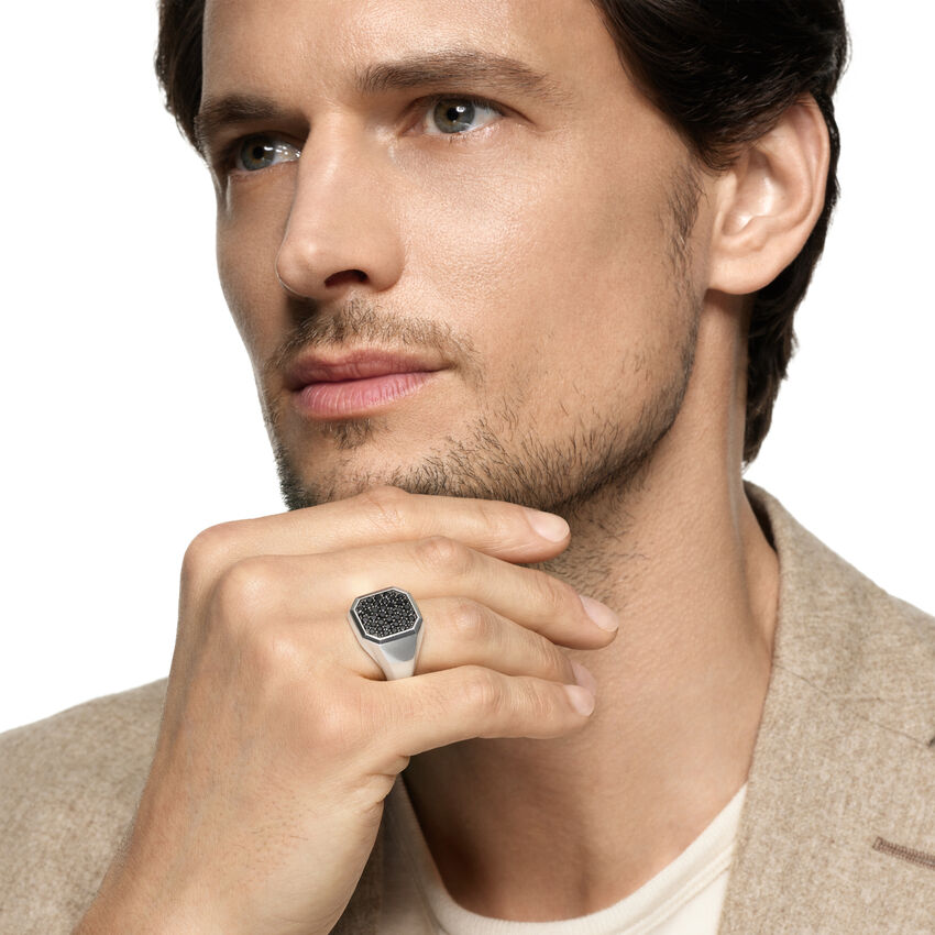 DY Gents Streamline Signet Ring in Sterling Silver with Black Diamonds Image 5