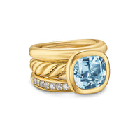 DY Mercer® 3-Row Stone Ring in 18K Yellow Gold with Sky Blue Topaz and Diamonds