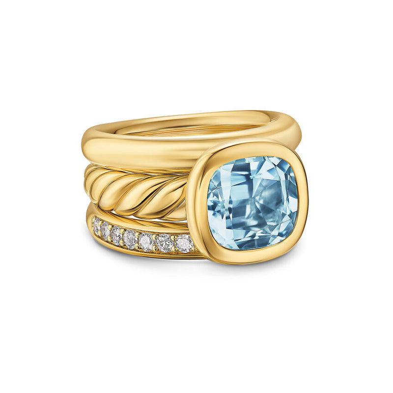 DY Mercer® 3-Row Stone Ring in 18K Yellow Gold with Sky Blue Topaz and Diamonds