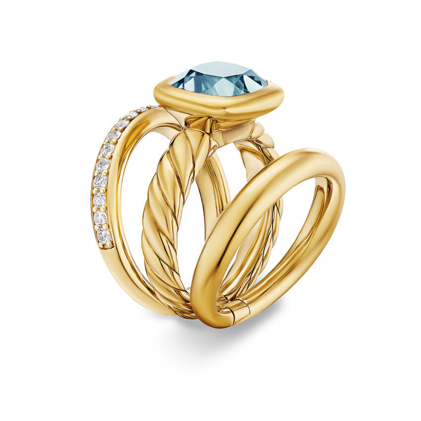 DY Mercer® 3-Row Stone Ring in 18K Yellow Gold with Sky Blue Topaz and Diamonds Image 1