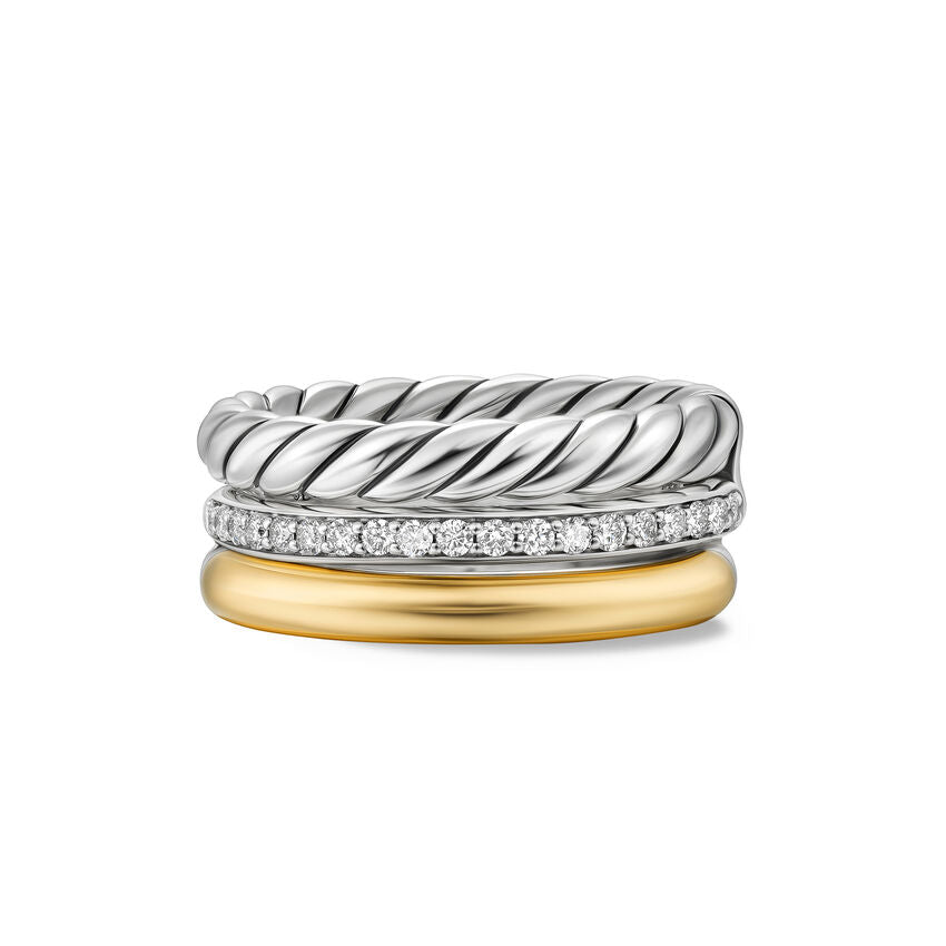 DY Mercer® 3 Row Ring in Sterling Silver with 18K Yellow Gold and Diamonds