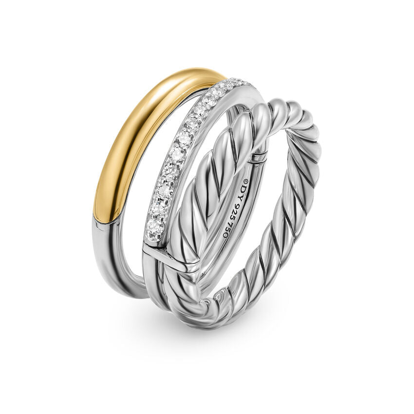 DY Mercer® 3 Row Ring in Sterling Silver with 18K Yellow Gold and Diamonds Image 1