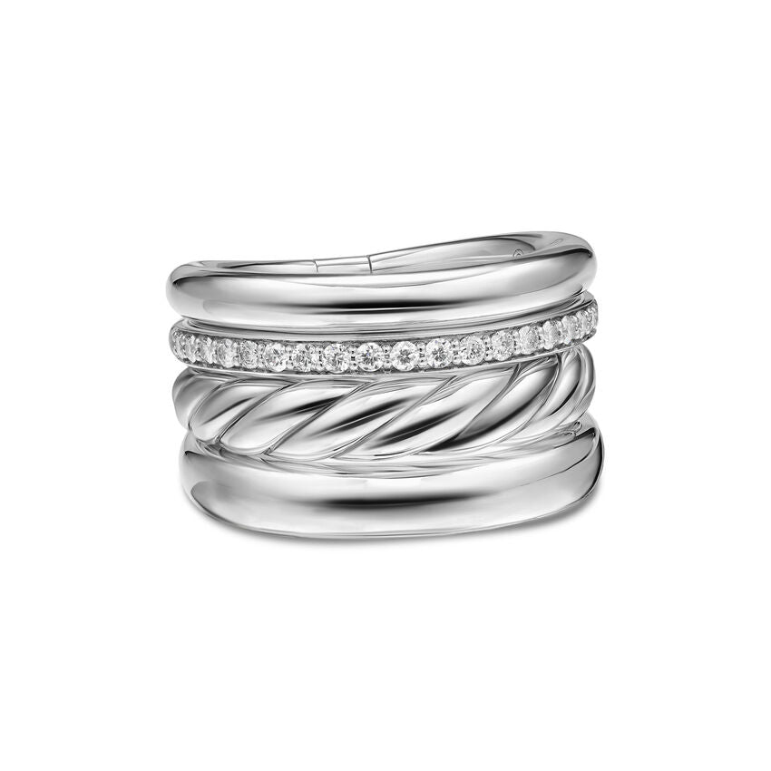 DY Mercer® Four Row Ring in Sterling Silver with Diamonds, 13.8mm