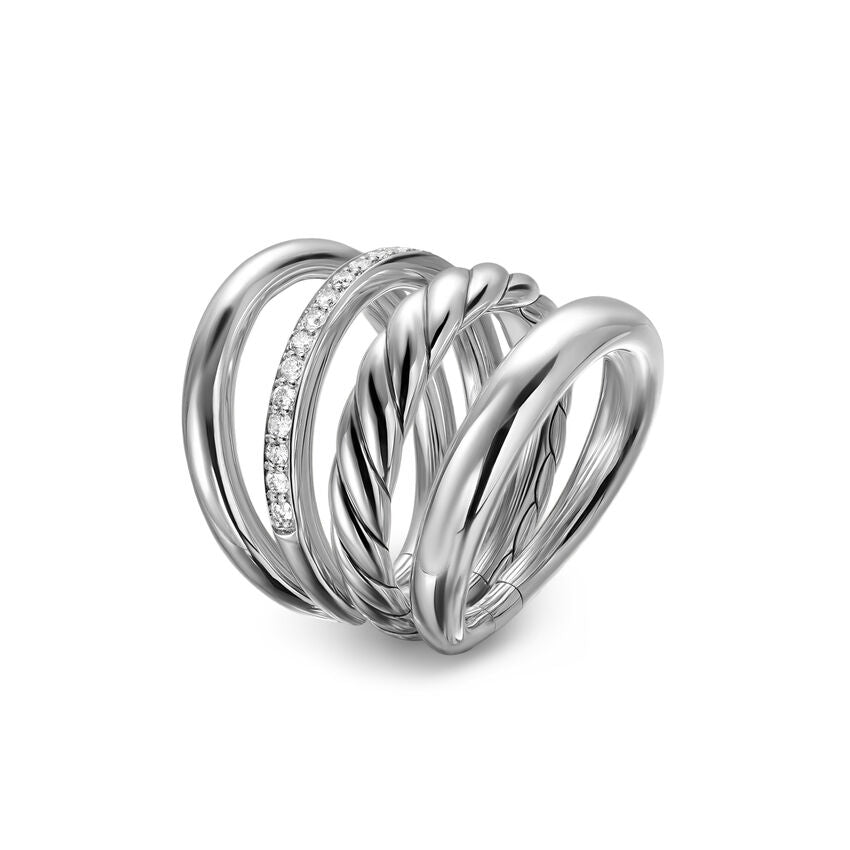 DY Mercer® Four Row Ring in Sterling Silver with Diamonds, 13.8mm Image 1
