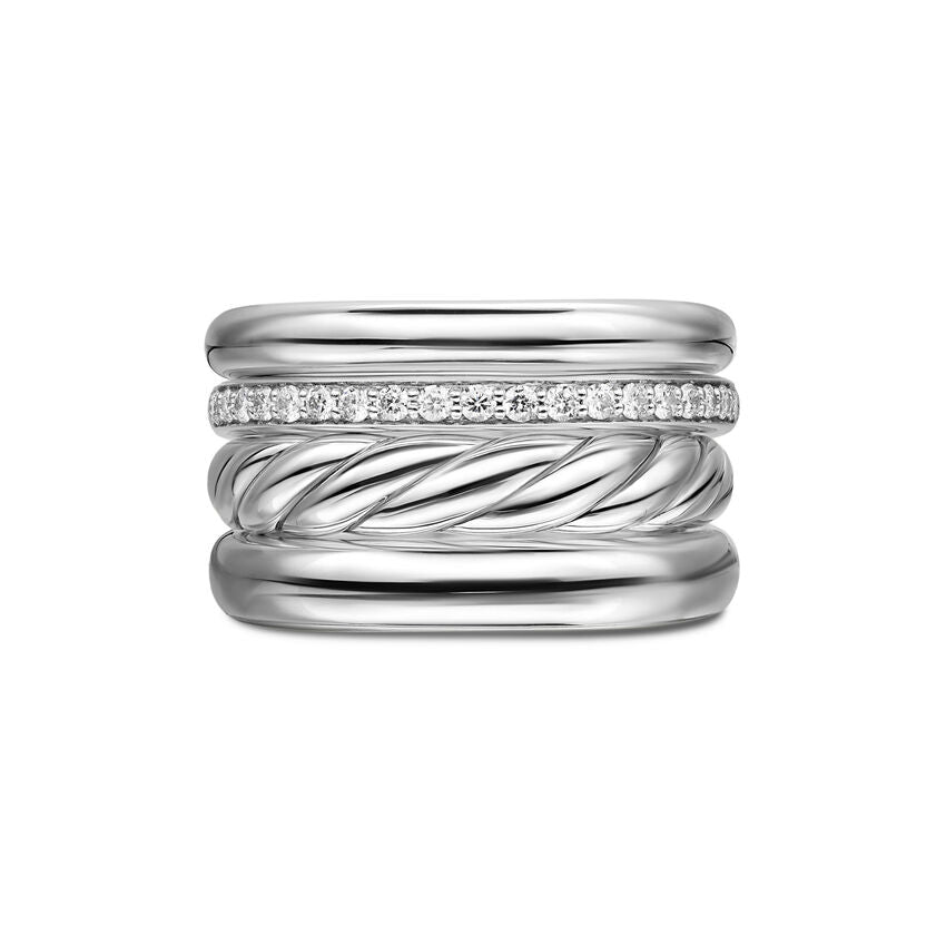 DY Mercer® Four Row Ring in Sterling Silver with Diamonds, 13.8mm Image 2