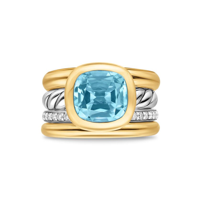 DY Mercer® Four Row Stone Ring in Sterling Silver with 18K Yellow Gold, Sky Blue Topaz and Diamonds, 14mm Image 2