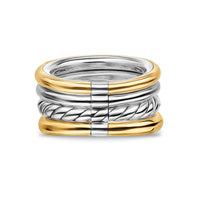DY Mercer® Four Row Stone Ring in Sterling Silver with 18K Yellow Gold, Sky Blue Topaz and Diamonds, 14mm Image 4